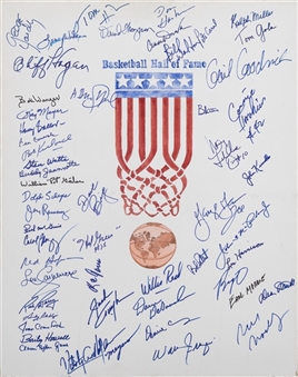 Basketball Hall of Fame Multi-Signed Stretched Canvas 24x30 with 40+ Signatures Including Goodrich, Walton, Robertson and Wilkens (JSA)